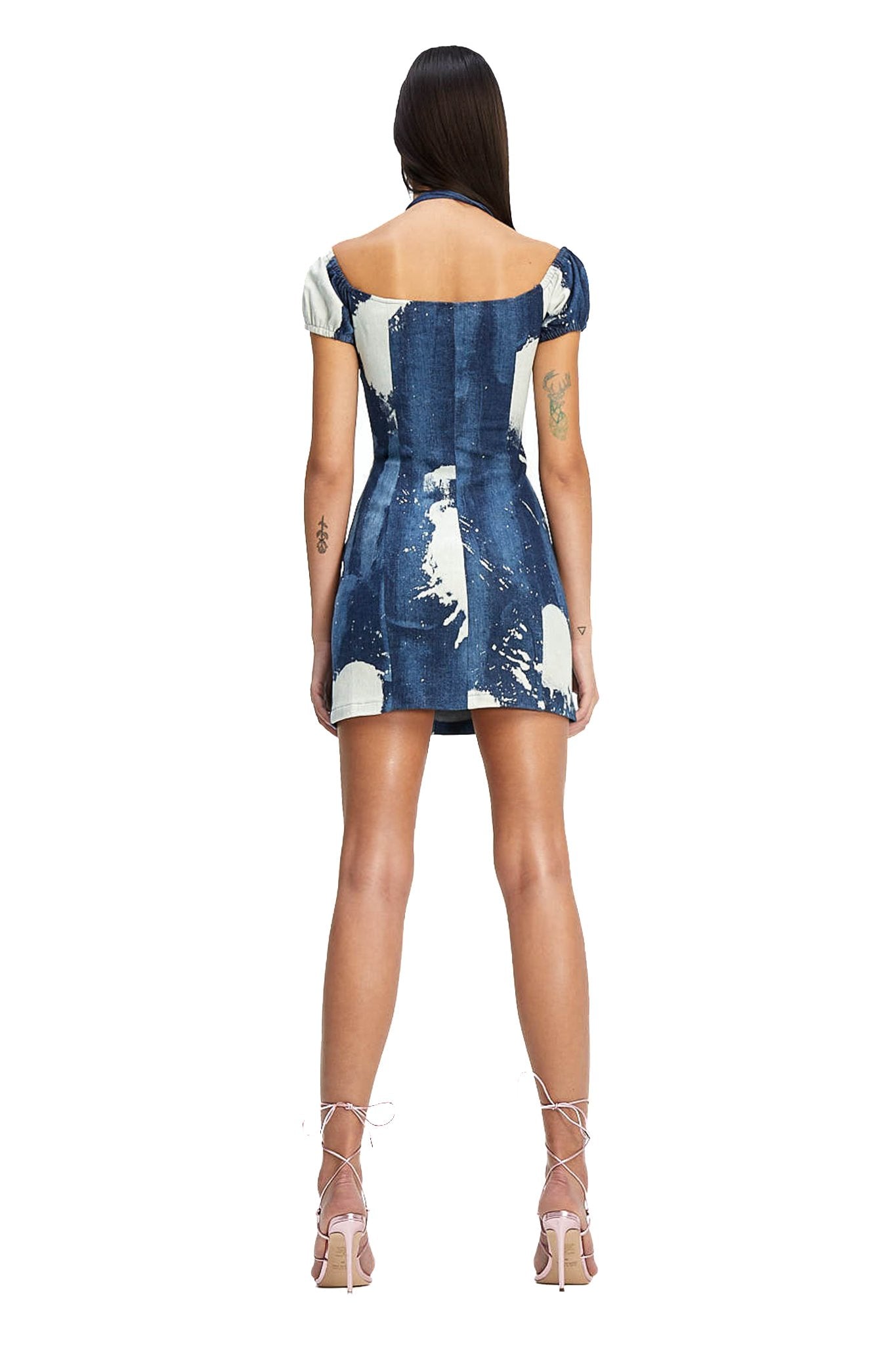 despina mini dress MORE TO COME Despina Ruched Mini Dress in Green Floral